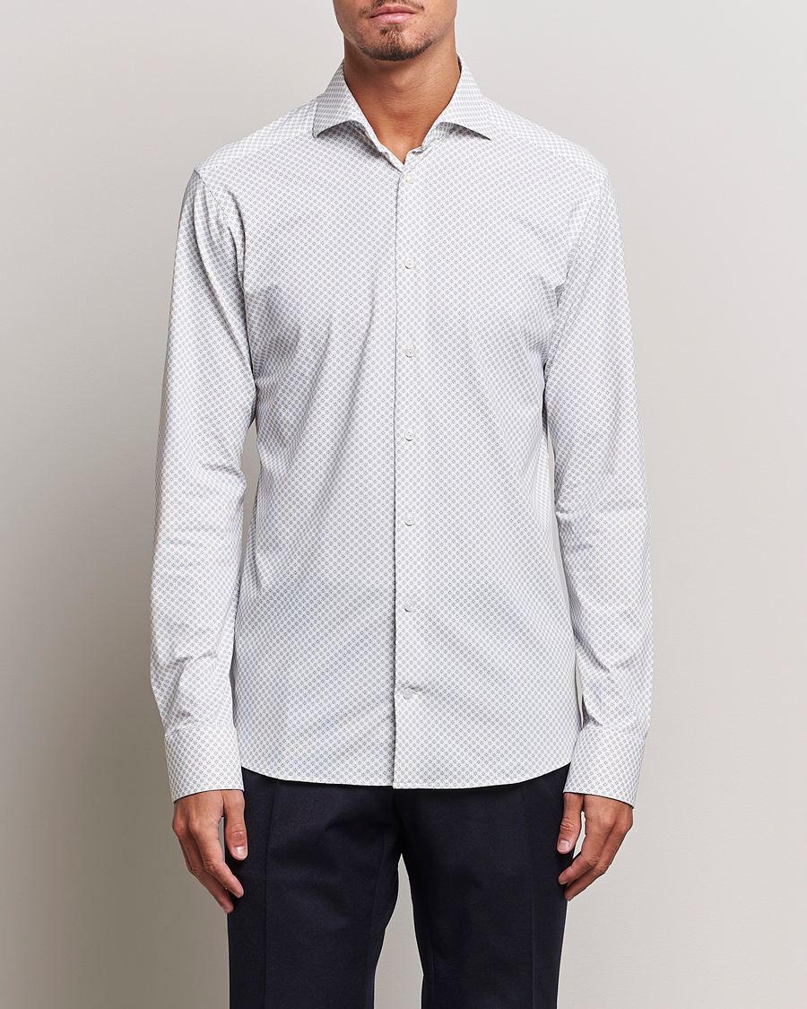 Men | Shirts | Eton | Slim Fit Four Way Stretch Printed Shirt Beige