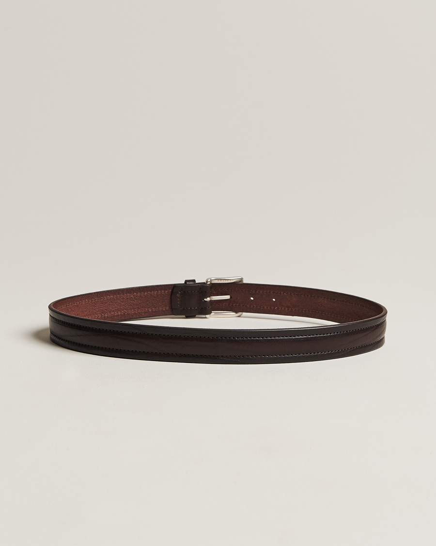 Men | Orciani Vachetta Stitched Belt 3,5 cm Dark Brown | Orciani | Vachetta Stitched Belt 3,5 cm Dark Brown