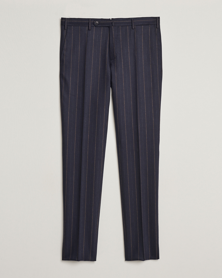 Men | Trousers | Incotex | Wool/Cashmere Stretch Pinstripe Trousers Navy