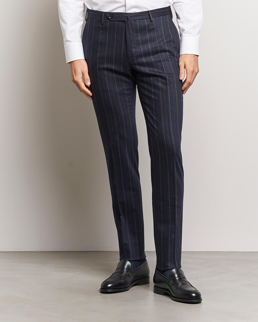 Men | Trousers | Incotex | Wool/Cashmere Stretch Pinstripe Trousers Navy
