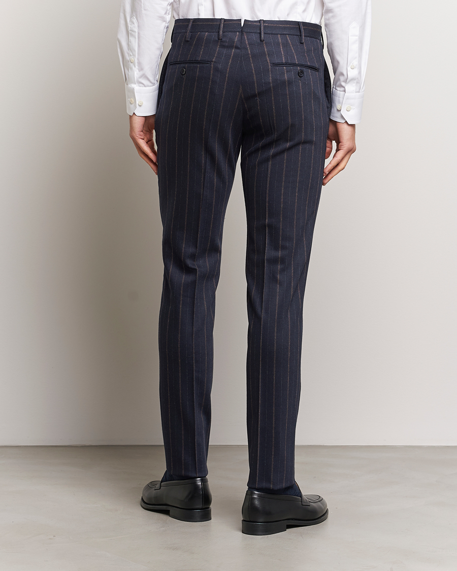 Men | Trousers | Incotex | Wool/Cashmere Stretch Pinstripe Trousers Navy