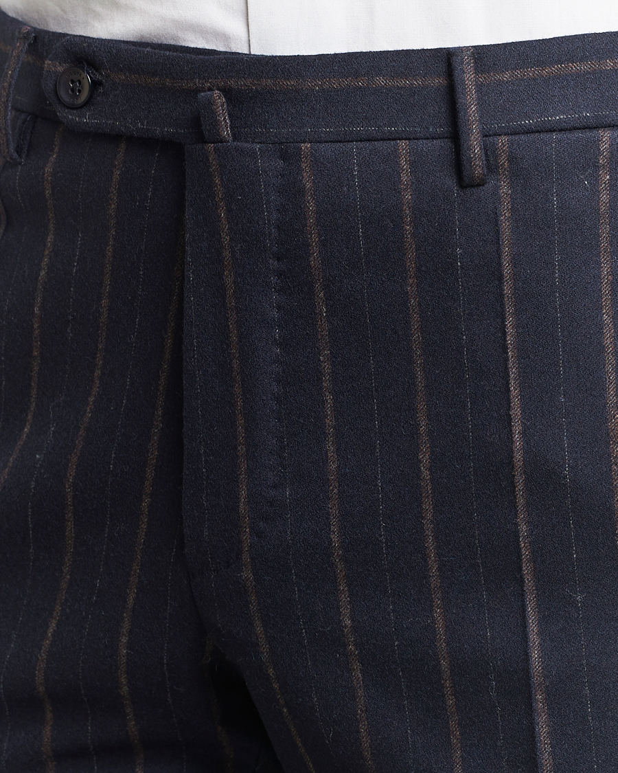 Men | Trousers | Incotex | Wool/Cashmere Stretch Pinstripe Trousers Navy