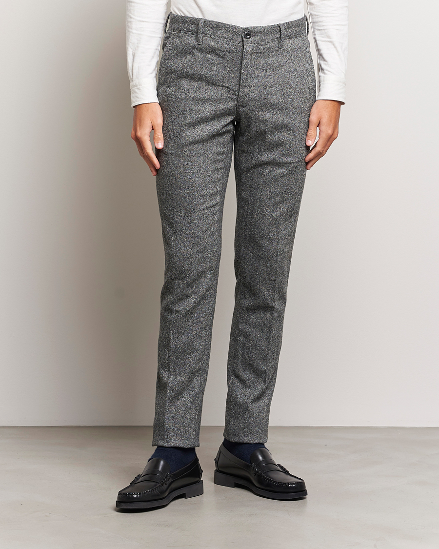 Men | Trousers | Incotex | Slim Fit Washed Wool/Silk Slacks Grey Melange