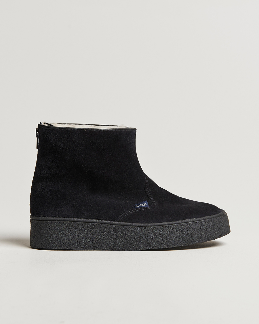 Men | Boots | Sanders | Sherling Lined Suede Curling Boot Black