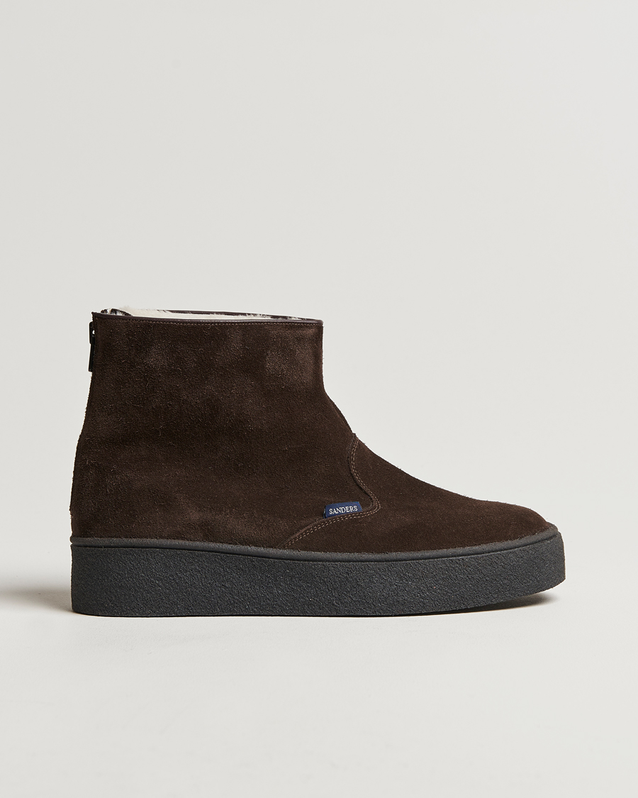 Men | Sanders Sherling Lined Suede Curling Boot Chocolate | Sanders | Sherling Lined Suede Curling Boot Chocolate