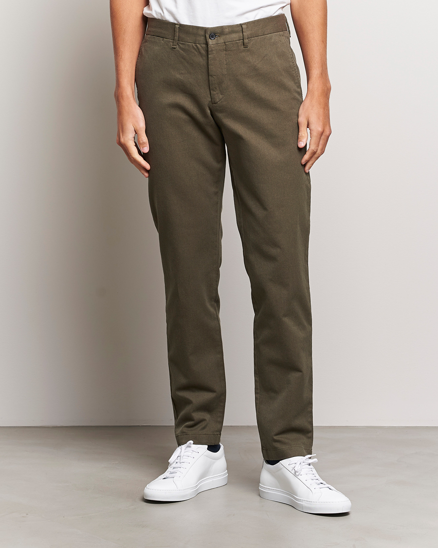 Men | Trousers | J.Lindeberg | Chaze Flannel Twill Pants Forest Green