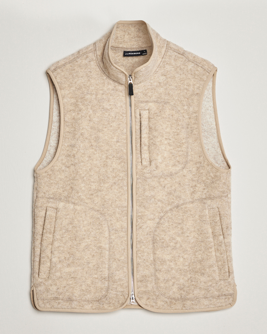 Men | Sweaters & Knitwear | J.Lindeberg | Duncan Wool Fleece Vest Oyster Grey