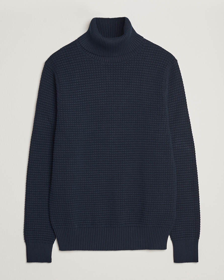 Men | Sweaters & Knitwear | J.Lindeberg | Olivero Cotton Turtle Sweater Navy