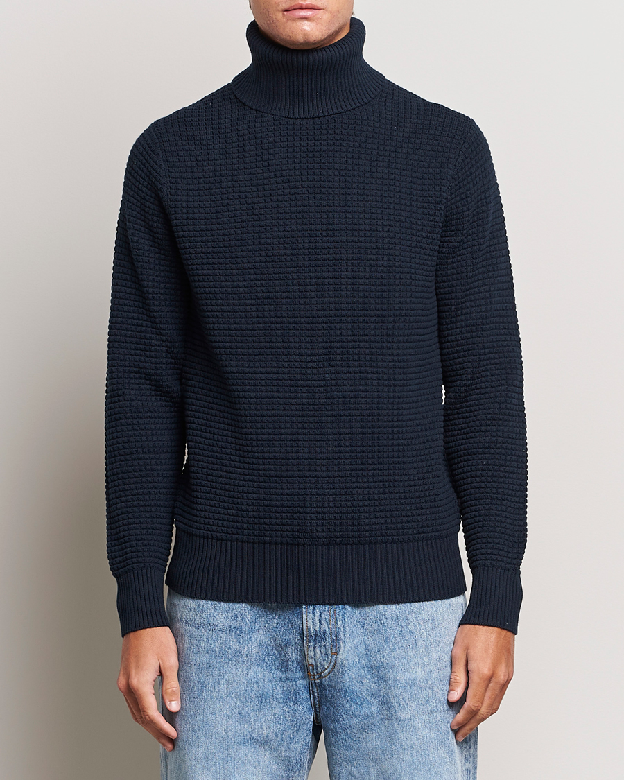 Men | Sweaters & Knitwear | J.Lindeberg | Olivero Cotton Turtle Sweater Navy