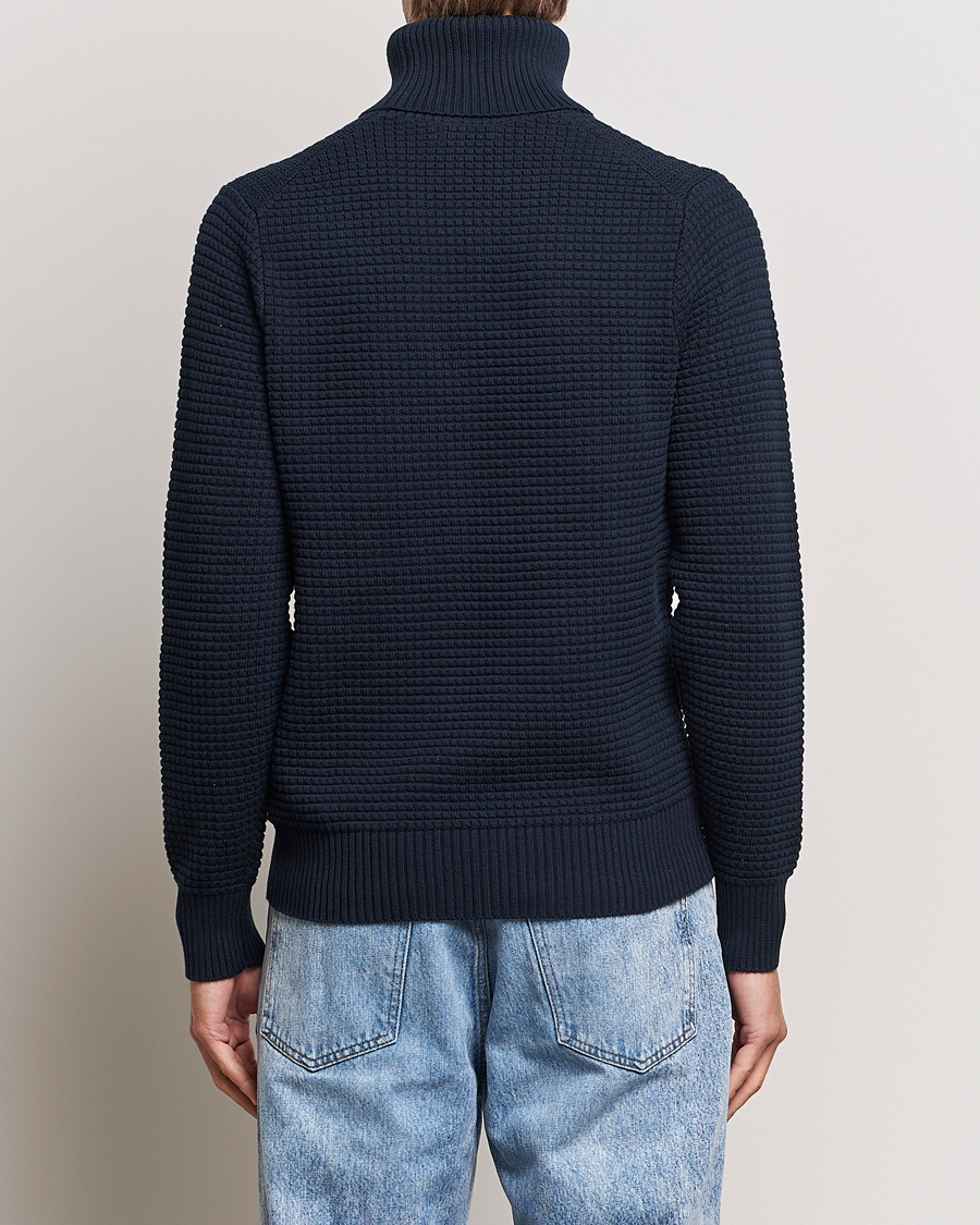 Men | Sweaters & Knitwear | J.Lindeberg | Olivero Cotton Turtle Sweater Navy