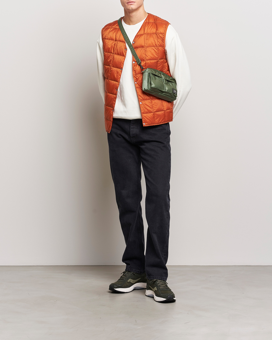 Men | Coats & Jackets | TAION | V-Neck Lightweight Down Vest Brick Orange