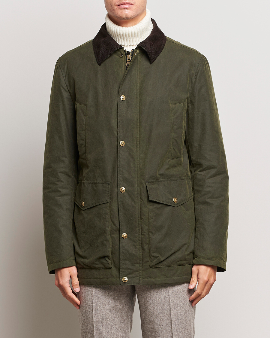 Men | Coats & Jackets | Oscar Jacobson | Colewyn Waxed Padded Jacket Olive