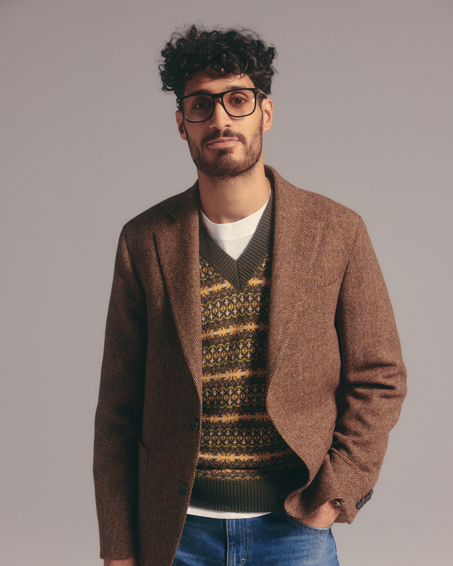 Men | Blazers | Oscar Jacobson | Fogerty Moon Herringbone Tweed Blazer Beige