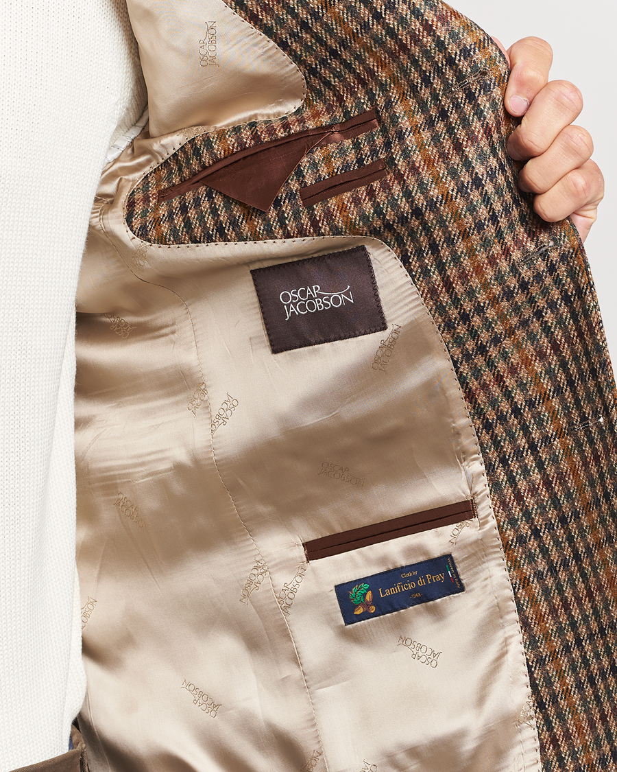 Men | Blazers | Oscar Jacobson | Eizer Houndstooth Wool/Cashmere Blazer Brown