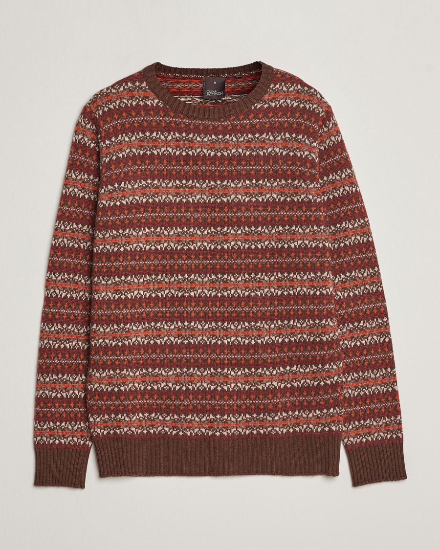 Men | Sweaters & Knitwear | Oscar Jacobson | Pete Fairisle Wool/Cashmere Crewneck Red