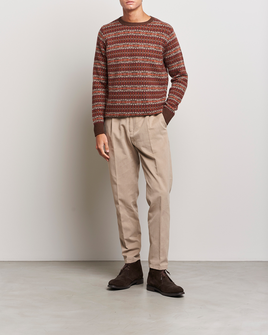 Men | Sweaters & Knitwear | Oscar Jacobson | Pete Fairisle Wool/Cashmere Crewneck Red