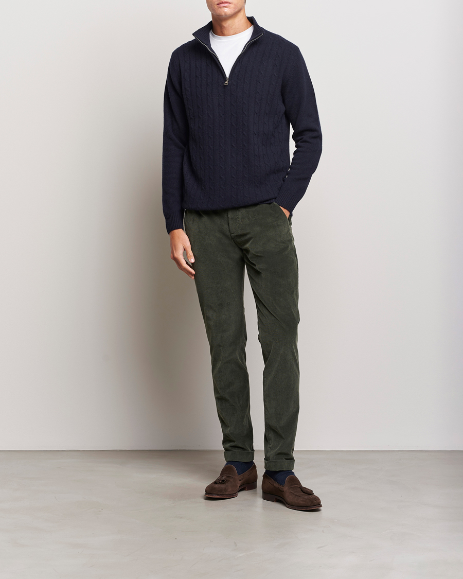 Men | Sweaters & Knitwear | Oscar Jacobson | Percy Wool/Cashmere Knitted Half Zip Navy