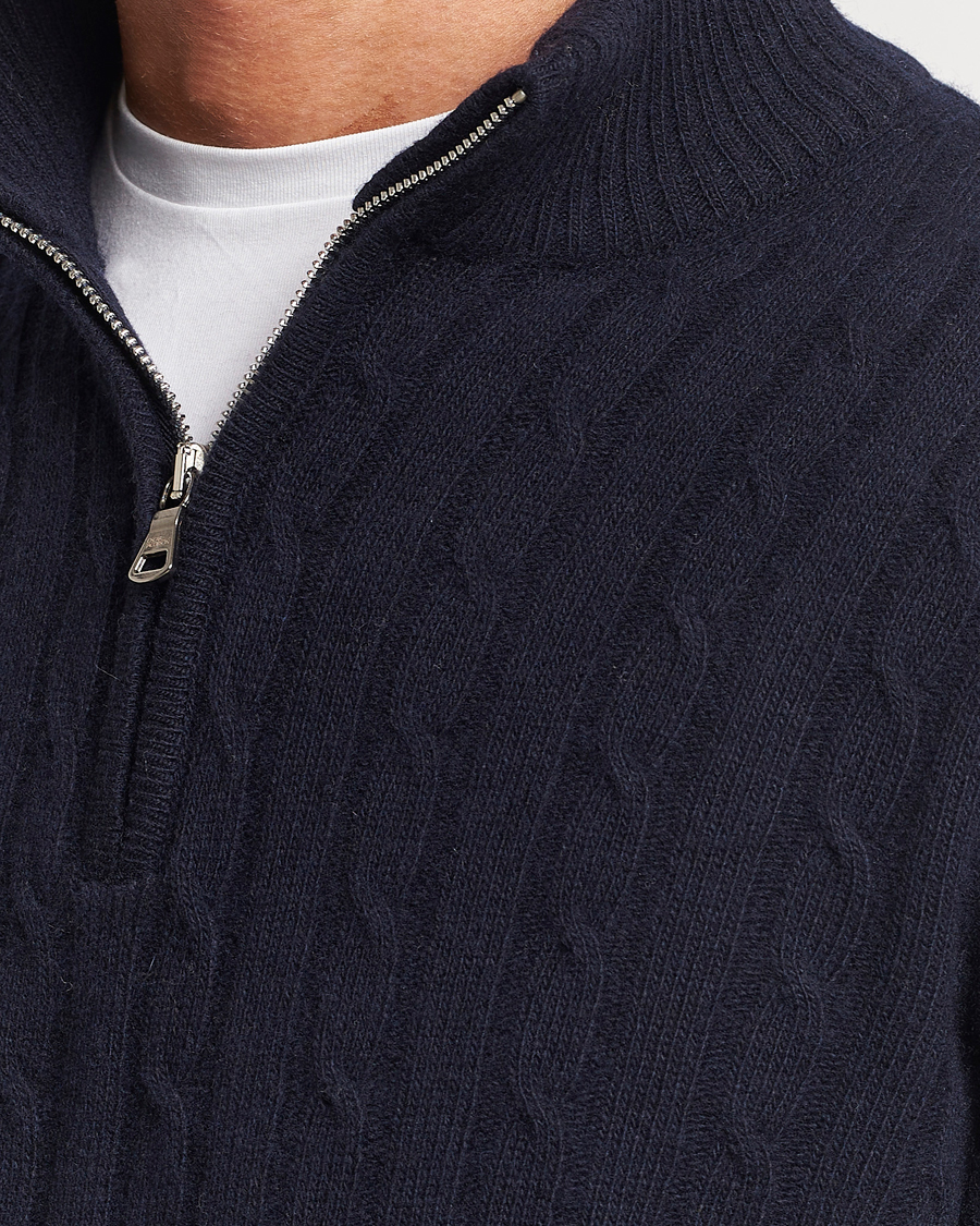 Men | Sweaters & Knitwear | Oscar Jacobson | Percy Wool/Cashmere Knitted Half Zip Navy