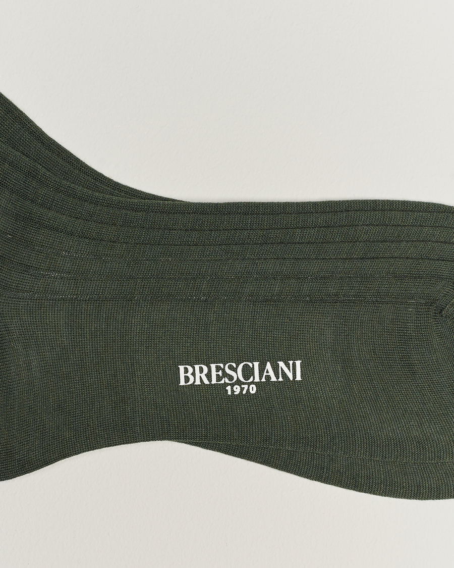 Men | Underwear & Socks | Bresciani | Wool/Nylon Ribbed Short Socks Green
