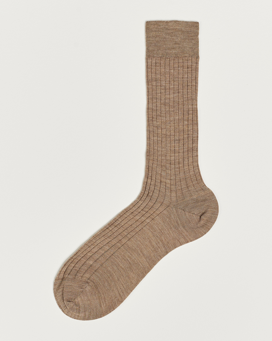 Men | Underwear & Socks | Bresciani | Wool/Nylon Ribbed Short Socks Beige Melange