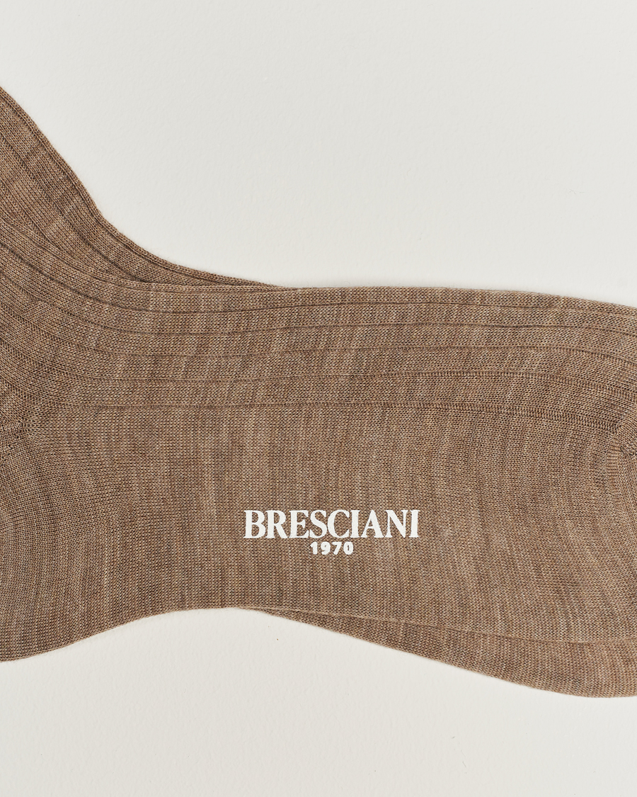 Men | Underwear & Socks | Bresciani | Wool/Nylon Ribbed Short Socks Beige Melange