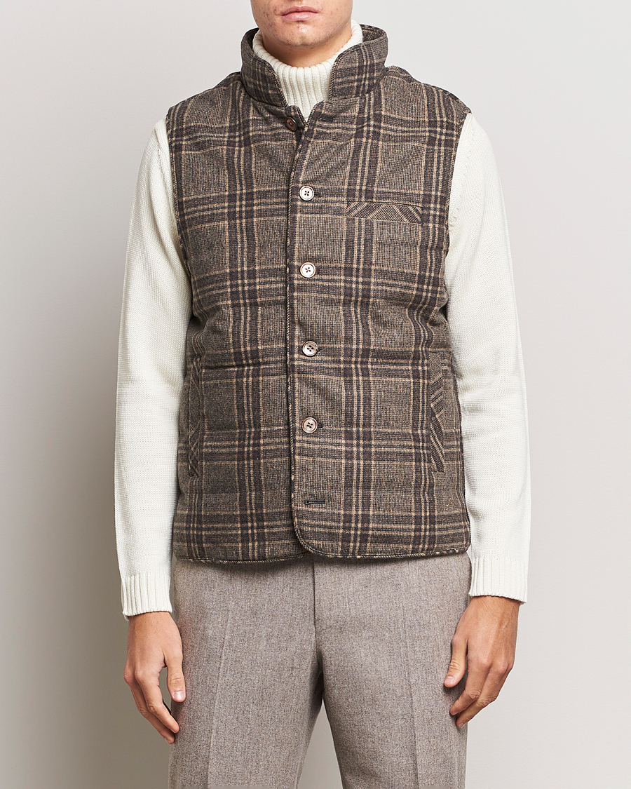 Men | Coats & Jackets | Stenströms | Checked Wool Flannel Vest Brown
