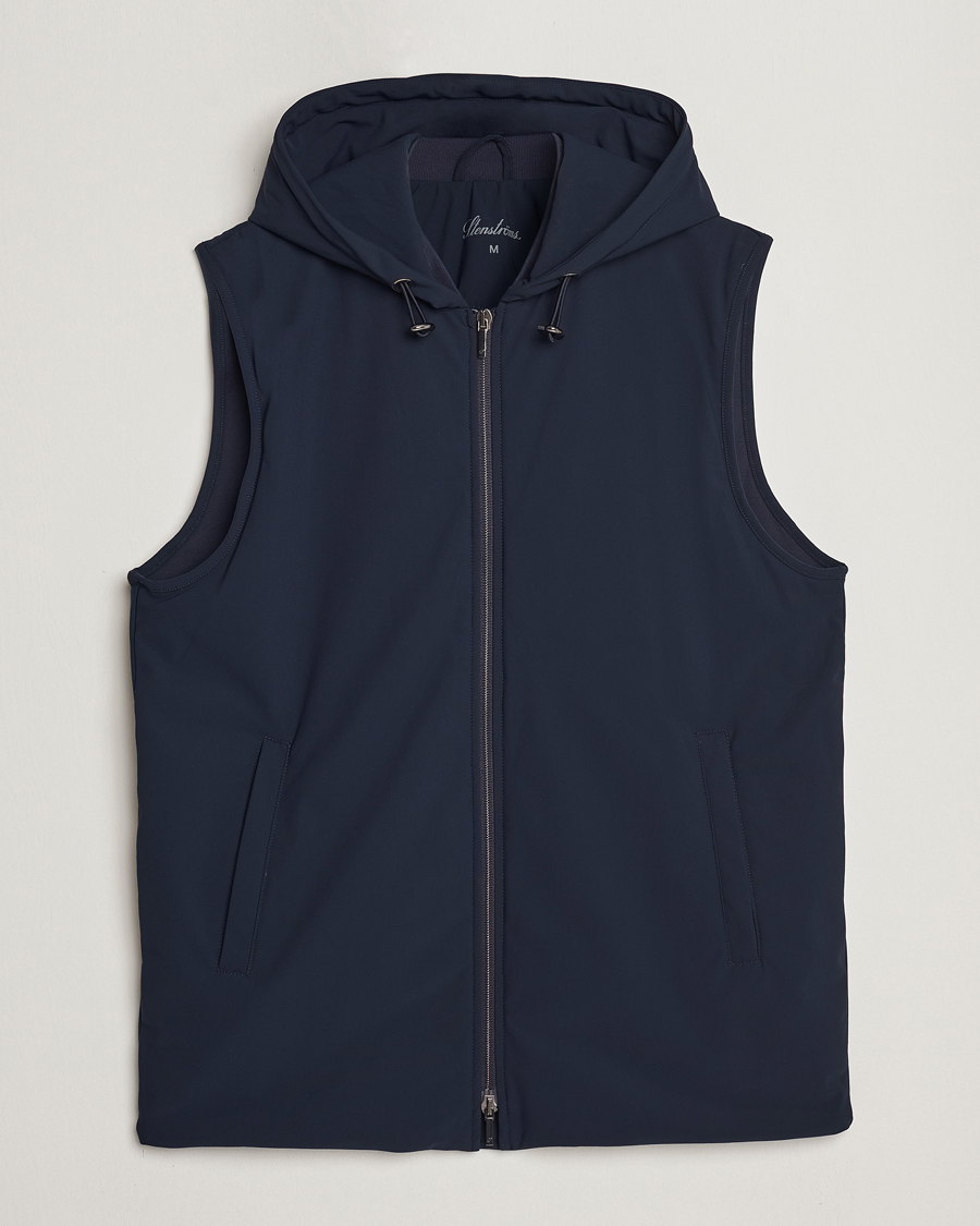 Men | Coats & Jackets | Stenströms | Active Jersey Leisure Hood Vest Navy