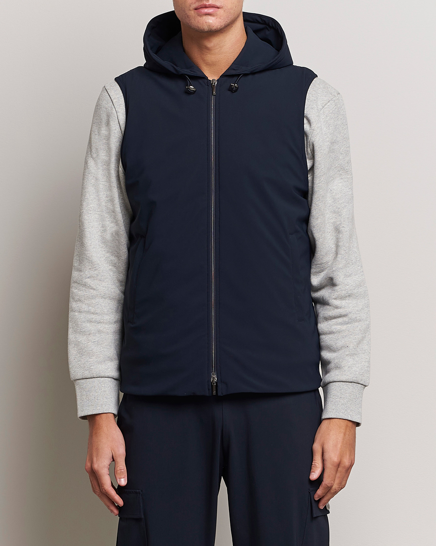 Men | Coats & Jackets | Stenströms | Active Jersey Leisure Hood Vest Navy