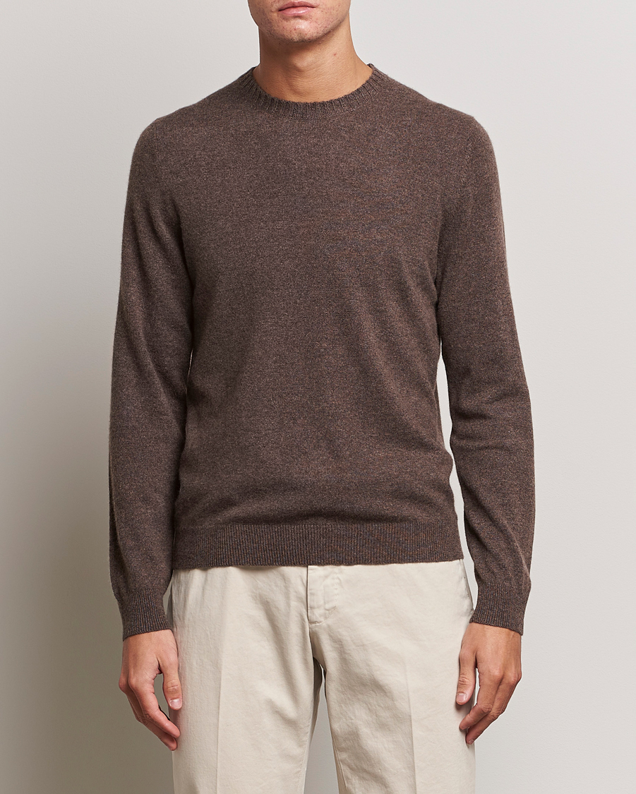 Men | Sweaters & Knitwear | Stenströms | Cashmere Crewneck Dark Brown
