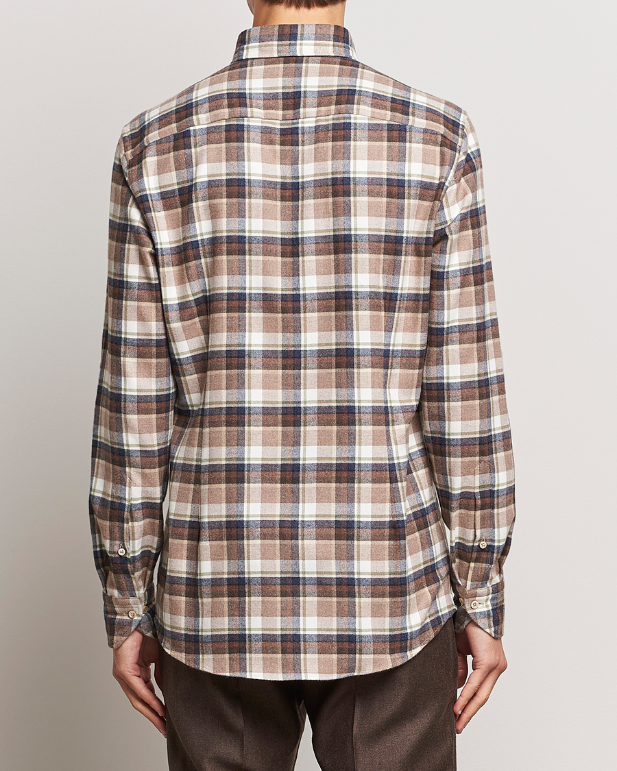 Men | Shirts | Stenströms | Slimline Checked Button Down Flannel Shirt Beige