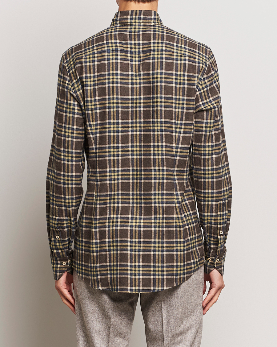 Men | Shirts | Stenströms | Slimline Checked Button Down Flannel Shirt Brown