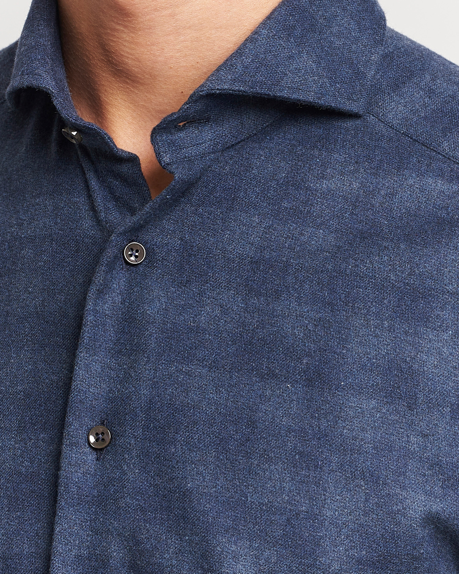 Men | Shirts | Stenströms | Slimline Checked Cut Away Flannel Shirt Navy