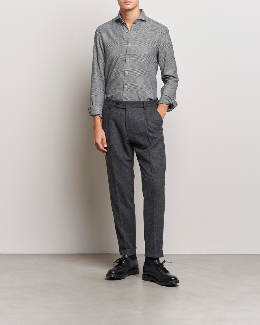 Men | Shirts | Stenströms | Slimline Prince of Wales Check Flannel Shirt Grey