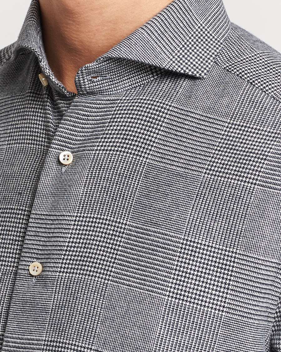 Men | Shirts | Stenströms | Slimline Prince of Wales Check Flannel Shirt Grey