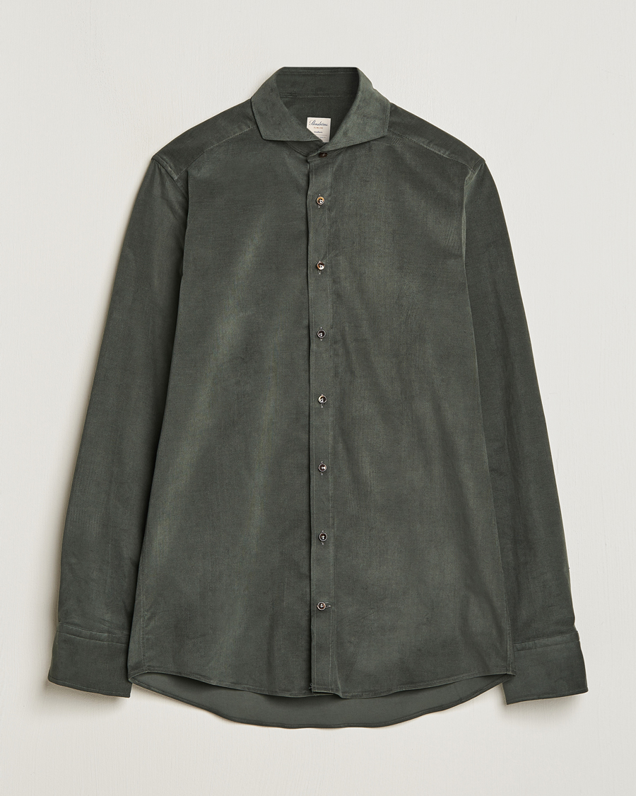 Men | Shirts | Stenströms | Slimline Cut Away Corduroy Shirt Dark Green
