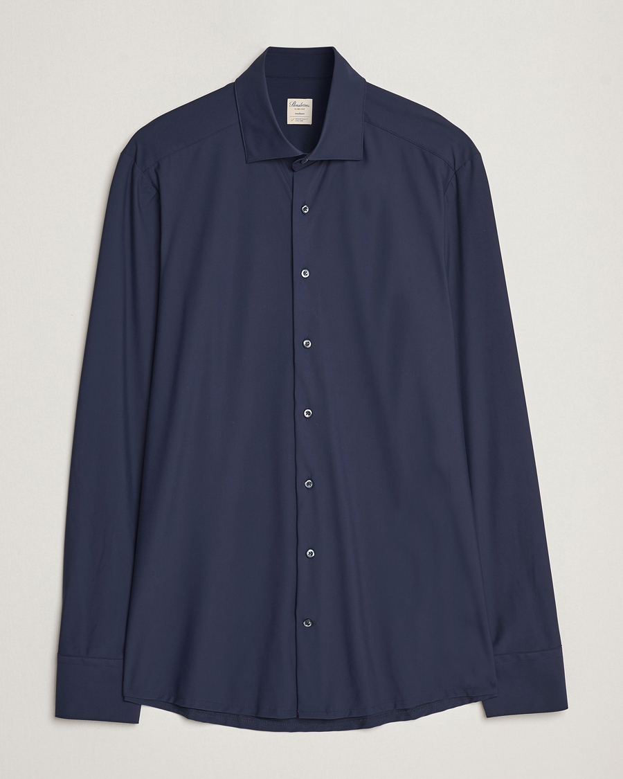 Men | Shirts | Stenströms | Slimline Cut Away 4-Way Stretch Shirt Navy