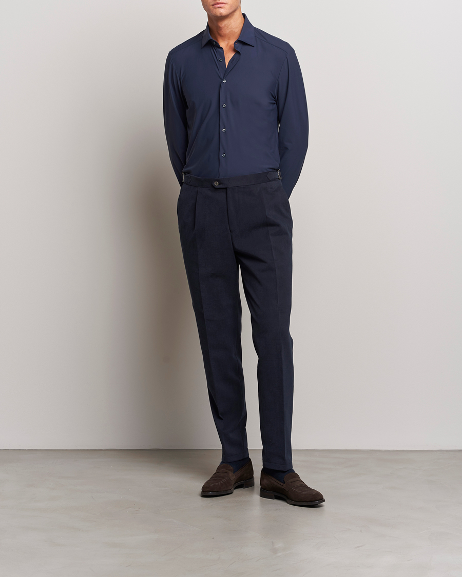 Men | Shirts | Stenströms | Slimline Cut Away 4-Way Stretch Shirt Navy