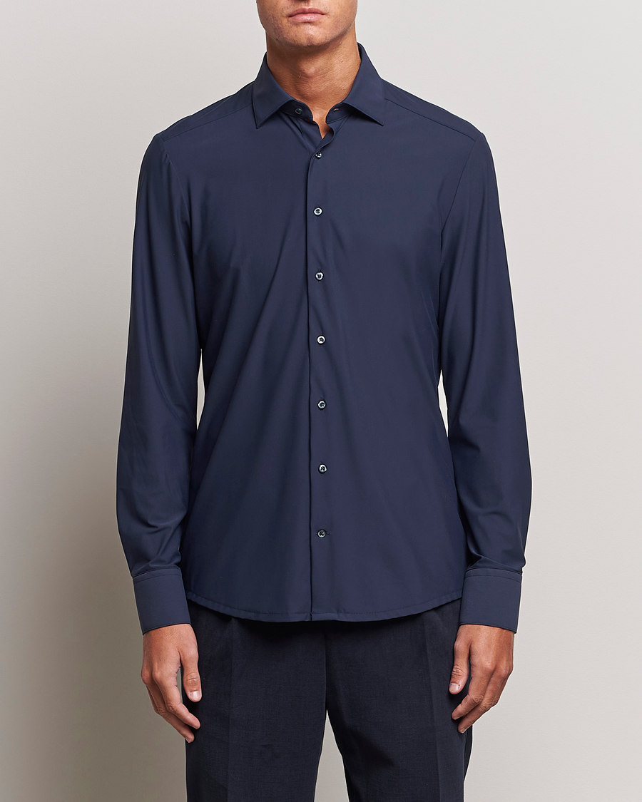 Men | Shirts | Stenströms | Slimline Cut Away 4-Way Stretch Shirt Navy