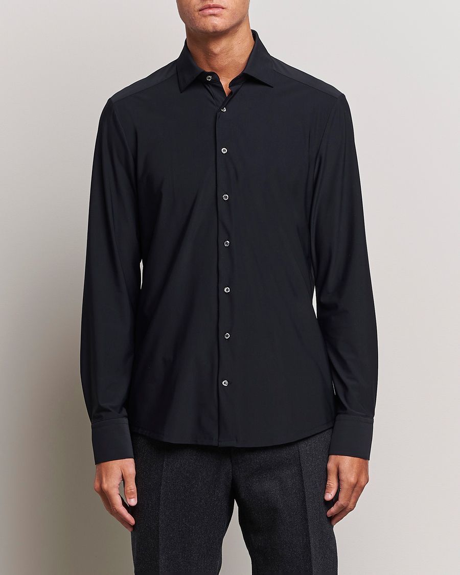 Men | Shirts | Stenströms | Slimline Cut Away 4-Way Stretch Shirt Black