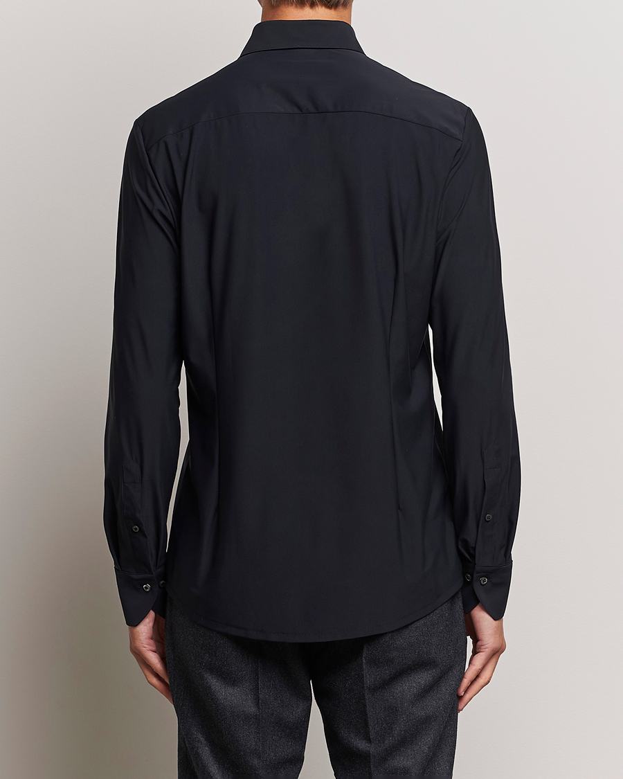Men | Shirts | Stenströms | Slimline Cut Away 4-Way Stretch Shirt Black