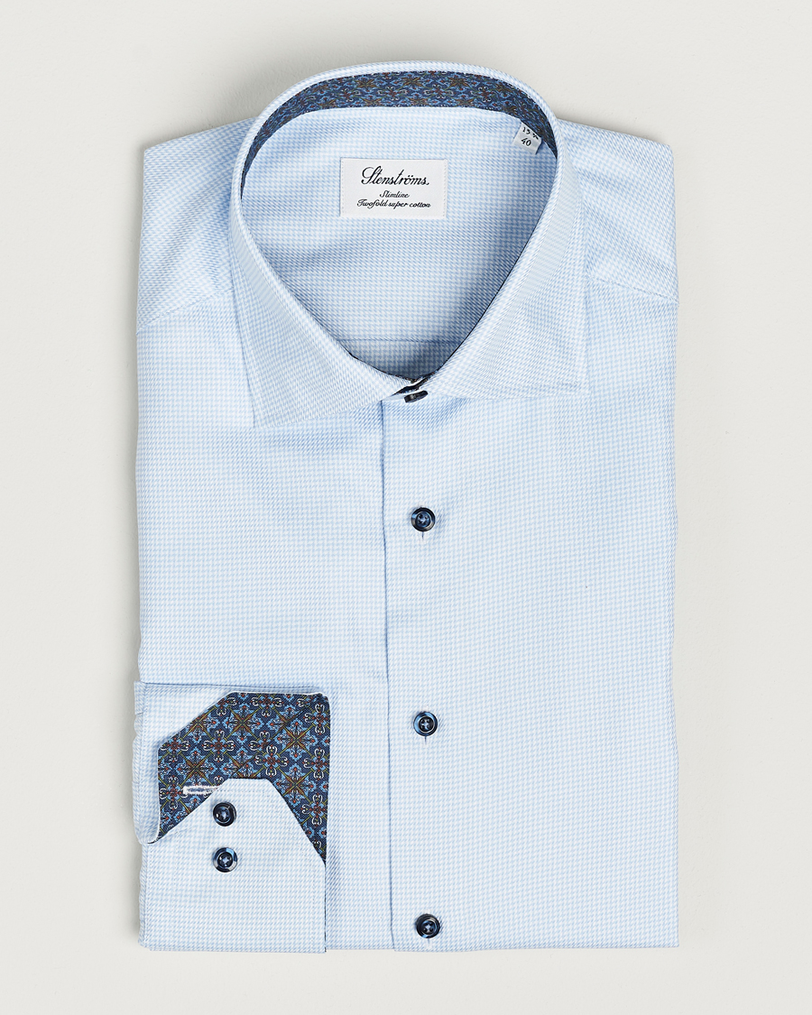 Men | Shirts | Stenströms | Slimline Micro Structure Contrast Shirt Blue