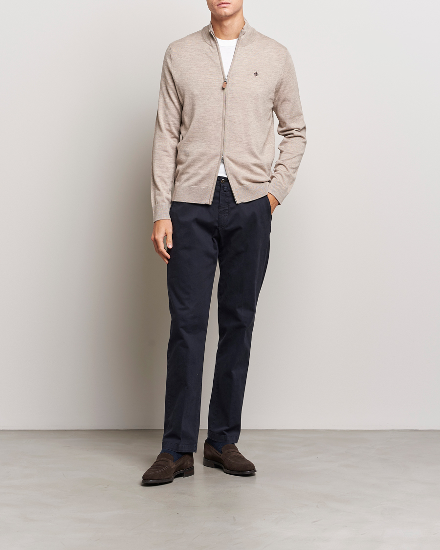 Men | Sweaters & Knitwear | Morris | Merino Zip Cardigan Khaki