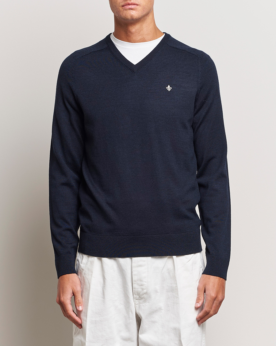 Men | Sweaters & Knitwear | Morris | Merino V-neck Navy