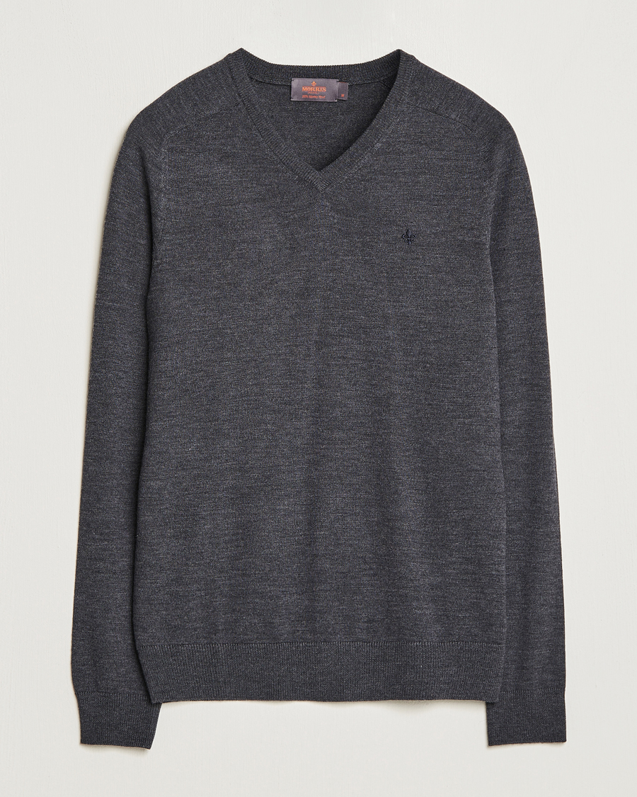 Men | Sweaters & Knitwear | Morris | Merino V-neck Grey