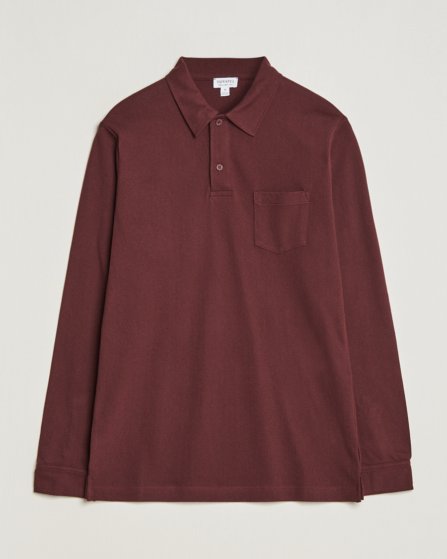Men | Sweaters & Knitwear | Sunspel | Long Sleeve Riviera Polo Shirt Maroon