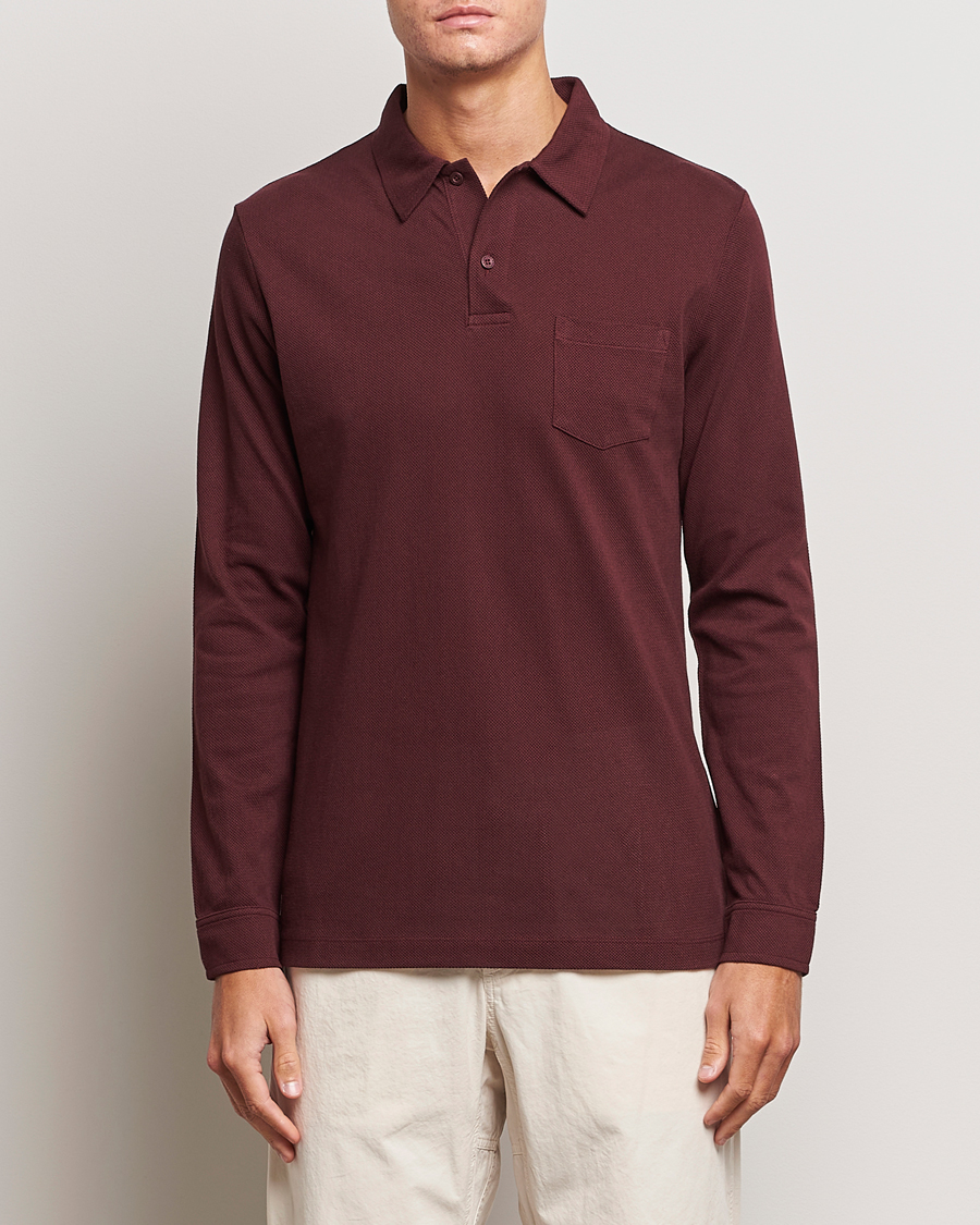 Men | Sweaters & Knitwear | Sunspel | Long Sleeve Riviera Polo Shirt Maroon