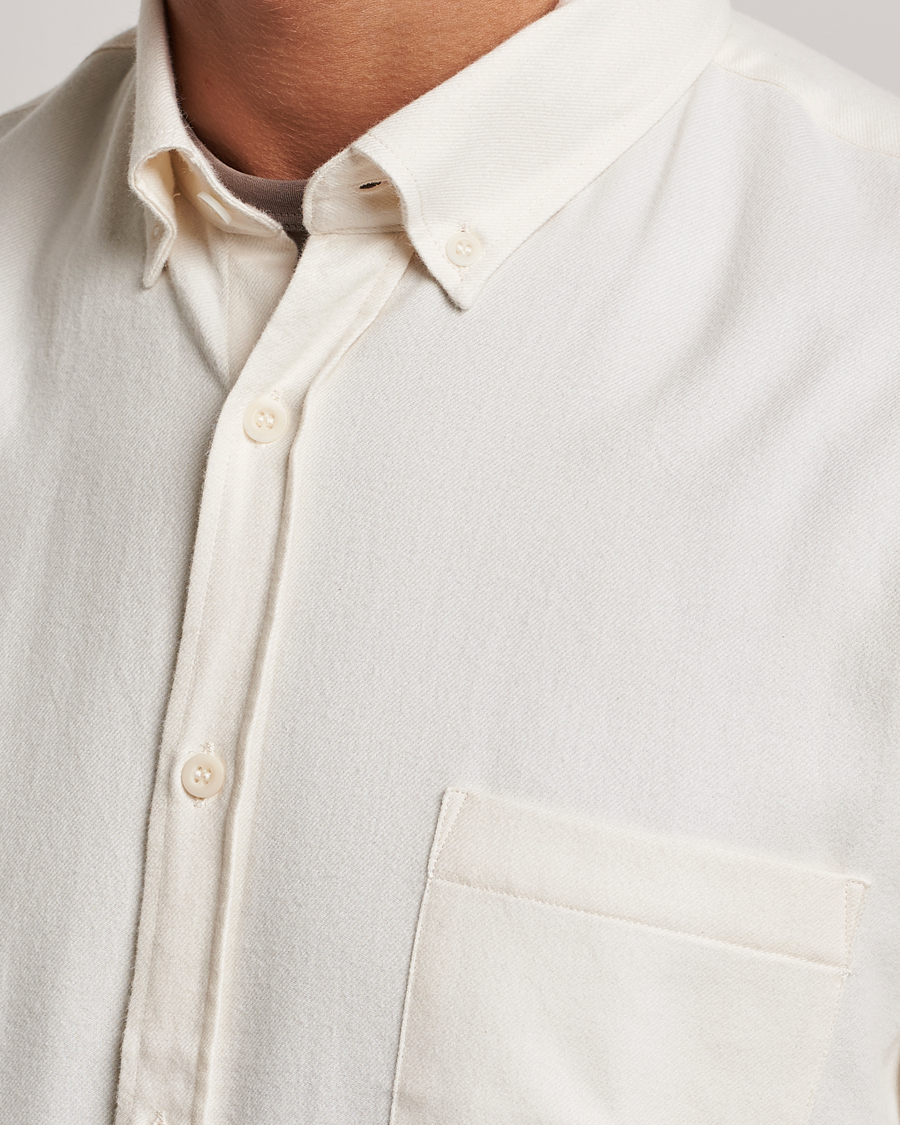 Men | Shirts | Sunspel | Brushed Cotton Flannel Shirt Ecru