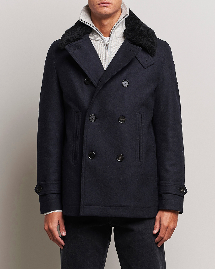 Men | Coats & Jackets | Belstaff | Ashridge Sherling Wool Peacoat Dark Ink