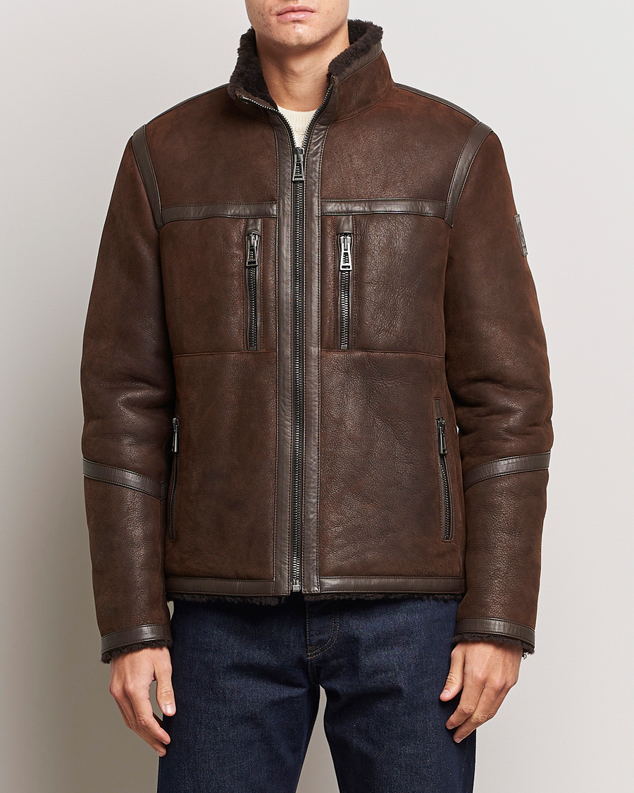 Men | Coats & Jackets | Belstaff | Tundra Sherling Leather Jacket Earth Brown