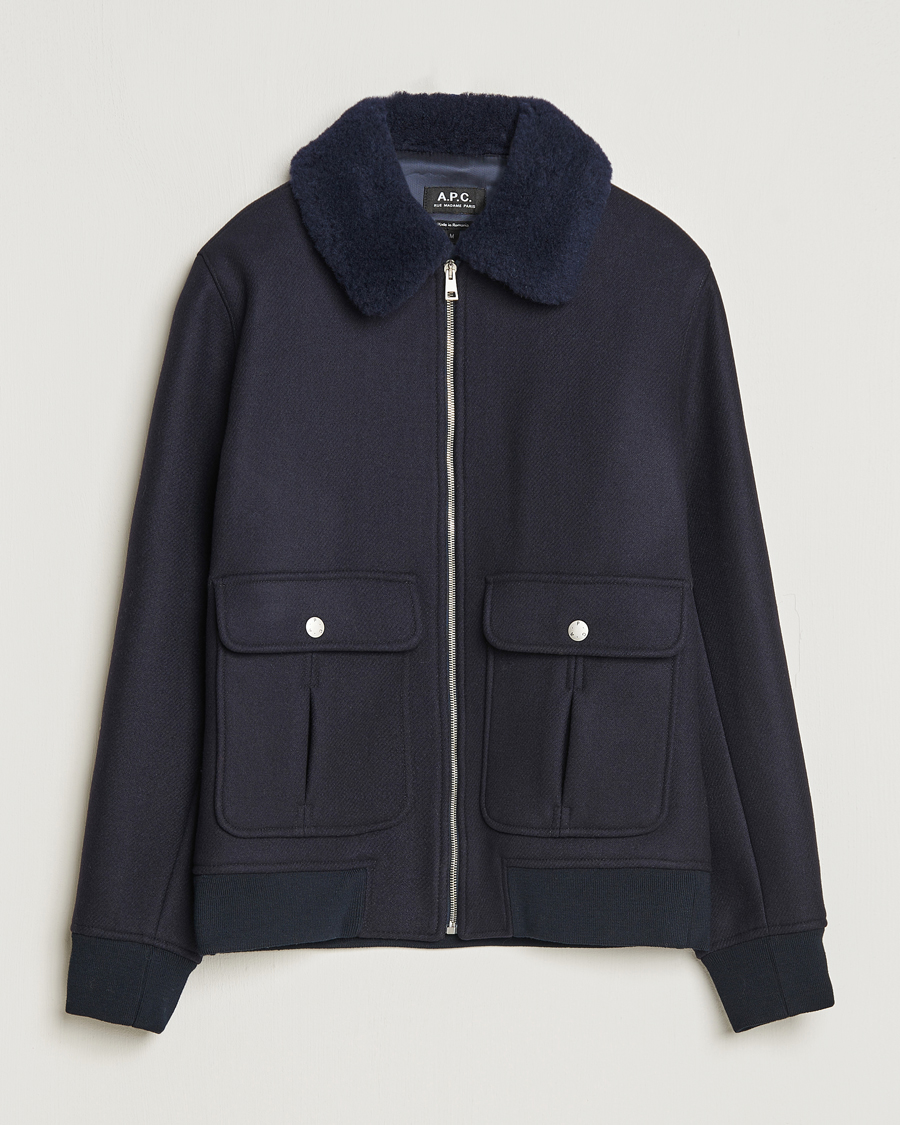 Men | Coats & Jackets | A.P.C. | Ben Shearling Bomber Jacket Dark Navy